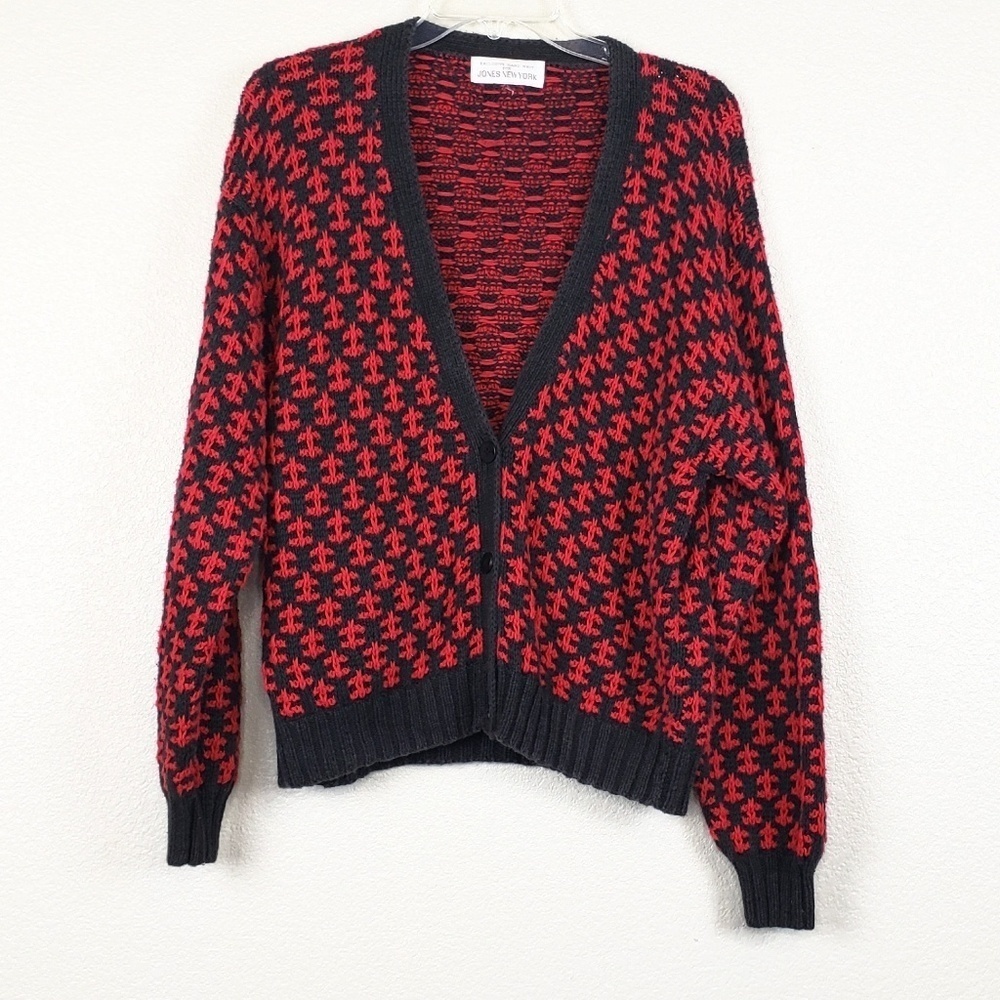 Jones New York red & black knit cardigan